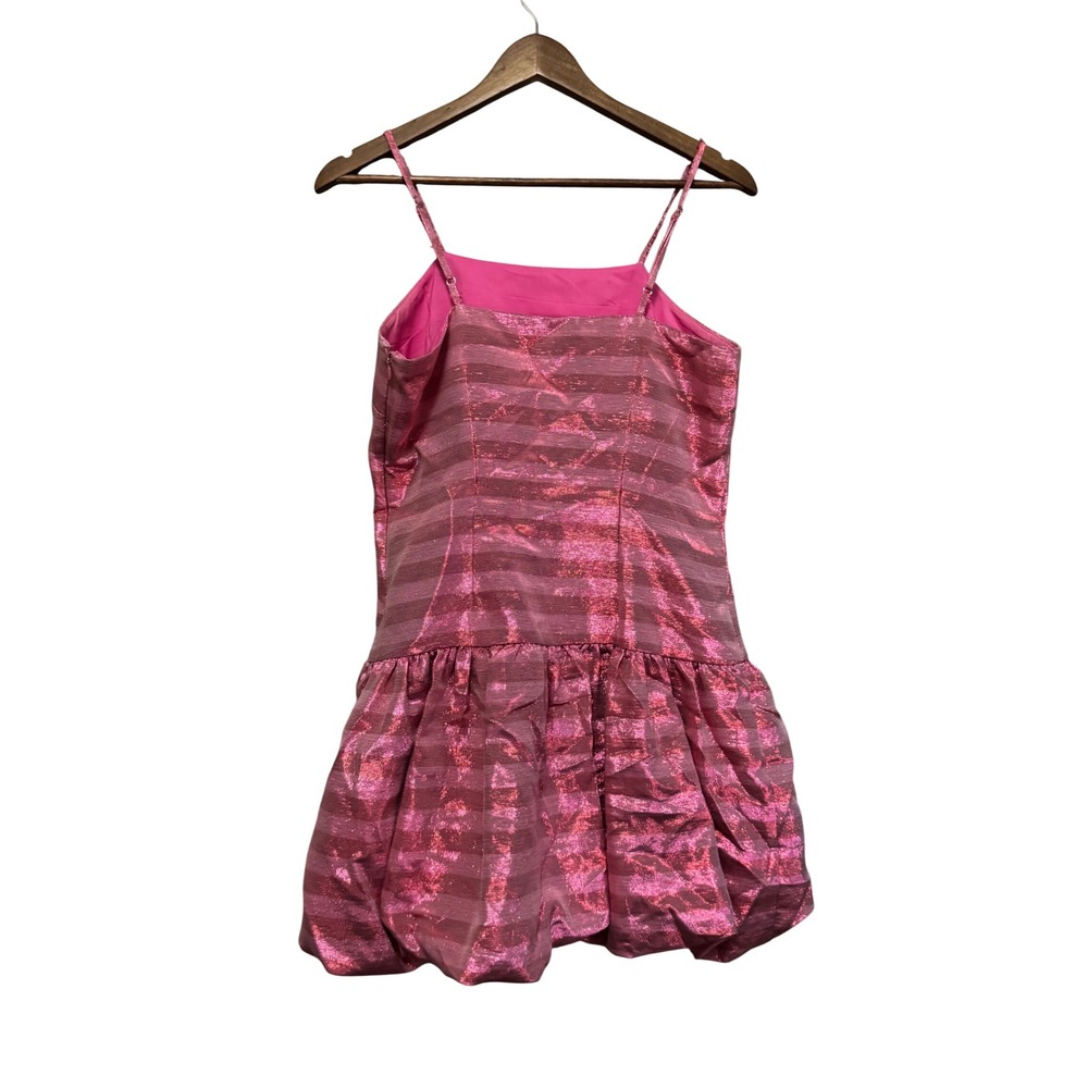 Corey Lynn Calter Mini Dress Womens Medium Pink Metallic Stripe Bubble Hem - Picture 8 of 8